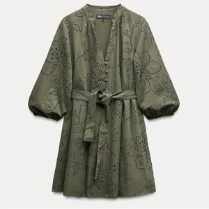 Zara Green Eyelet Dress Size M